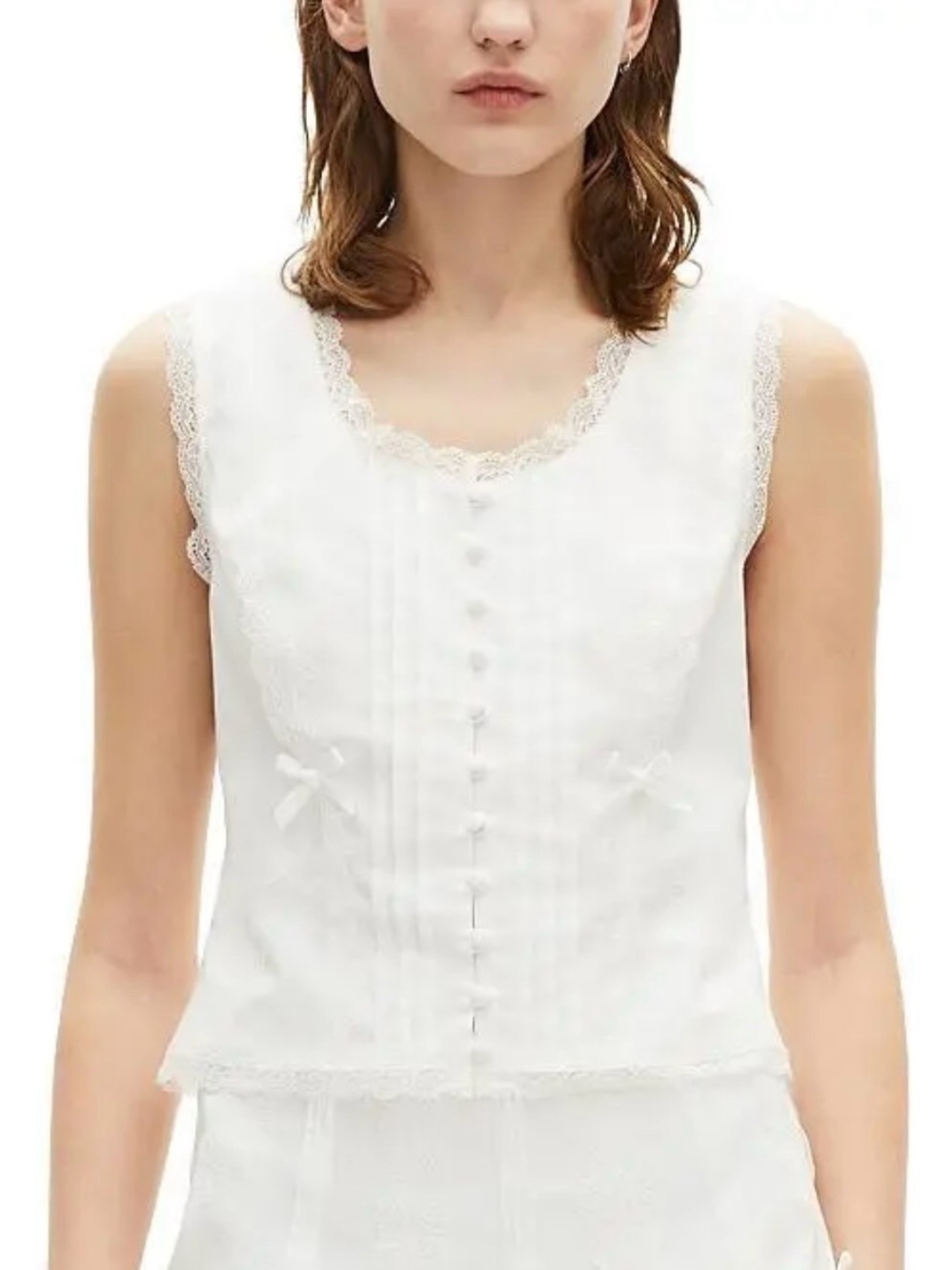 The Kooples White Lace-Trim Sleeveless Top Sz 2/US 6